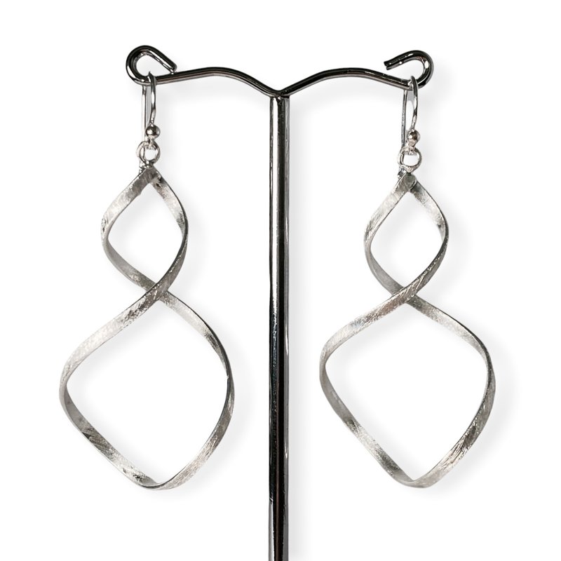 Twist Dangle Drop Earrings Handmade Minimalist Style Spiral 925 Sterling Silver - 耳环/耳夹 - 银 银色