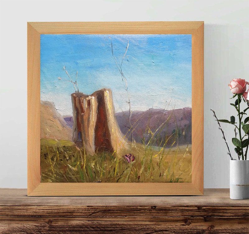 Landscape painting Stump Original Art Blue Mountains art  Plein Air on canvas - 墙贴/壁贴 - 其他材质 绿色