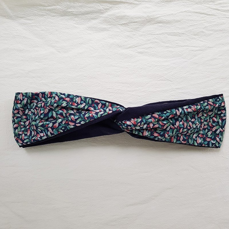 小果实 日本布 交叉松紧发带 发饰 - 发带/发箍 - 棉．麻 蓝色