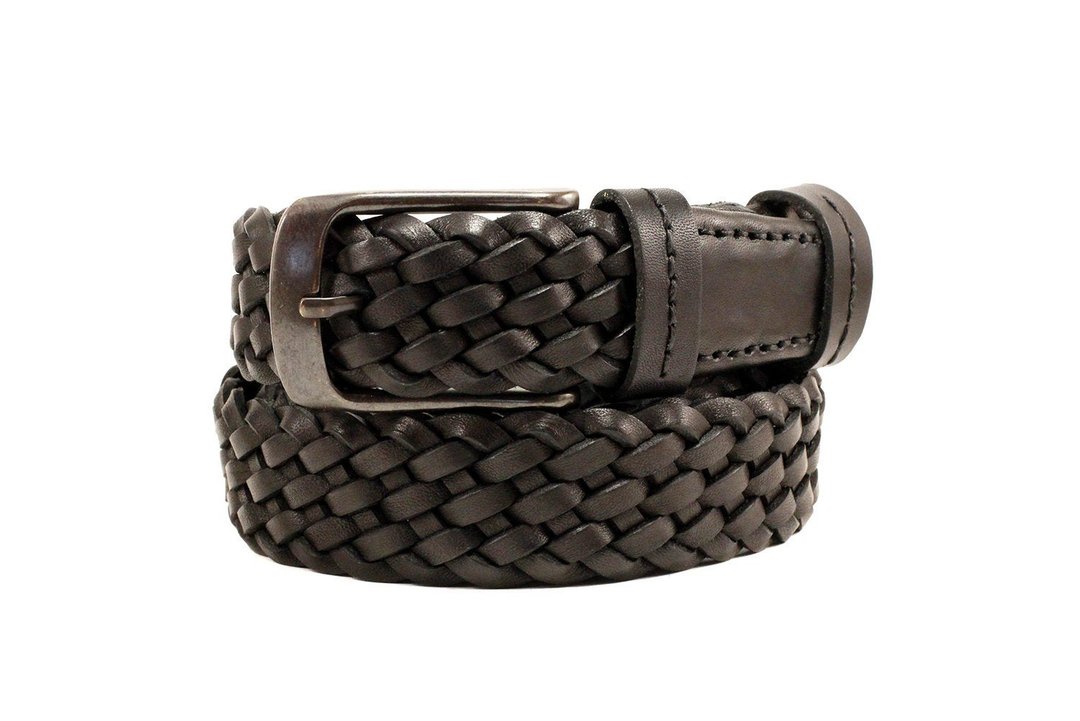 Men's black belt, men's leather belt, men belt, black braided belt, gift for him - 皮带/腰带 - 真皮 黑色