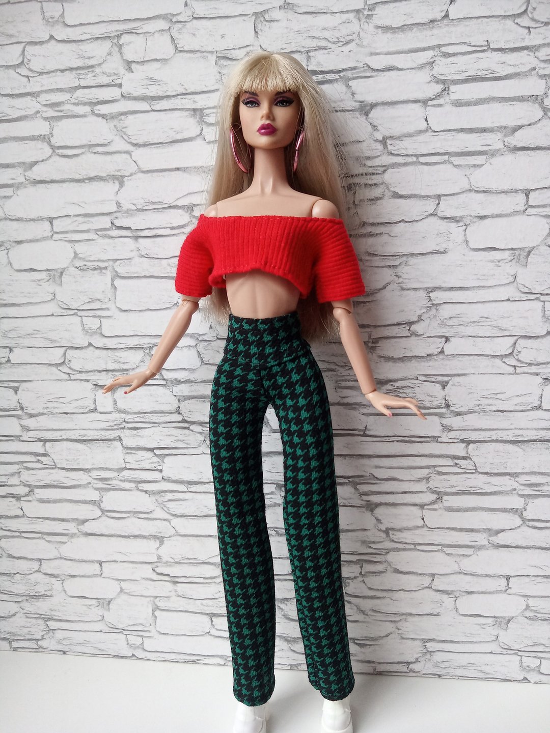 Chiffon trousers with black and green pattern for Poppy Parker - 玩具/玩偶 - 聚酯纤维 绿色