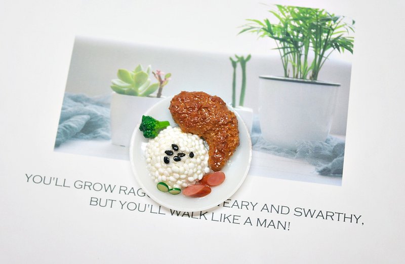 >>黏土系列 -大份量鸡腿饭- =>可制作成钥匙圈 / 磁铁 #Fake Food - 钥匙链/钥匙包 - 粘土 橘色