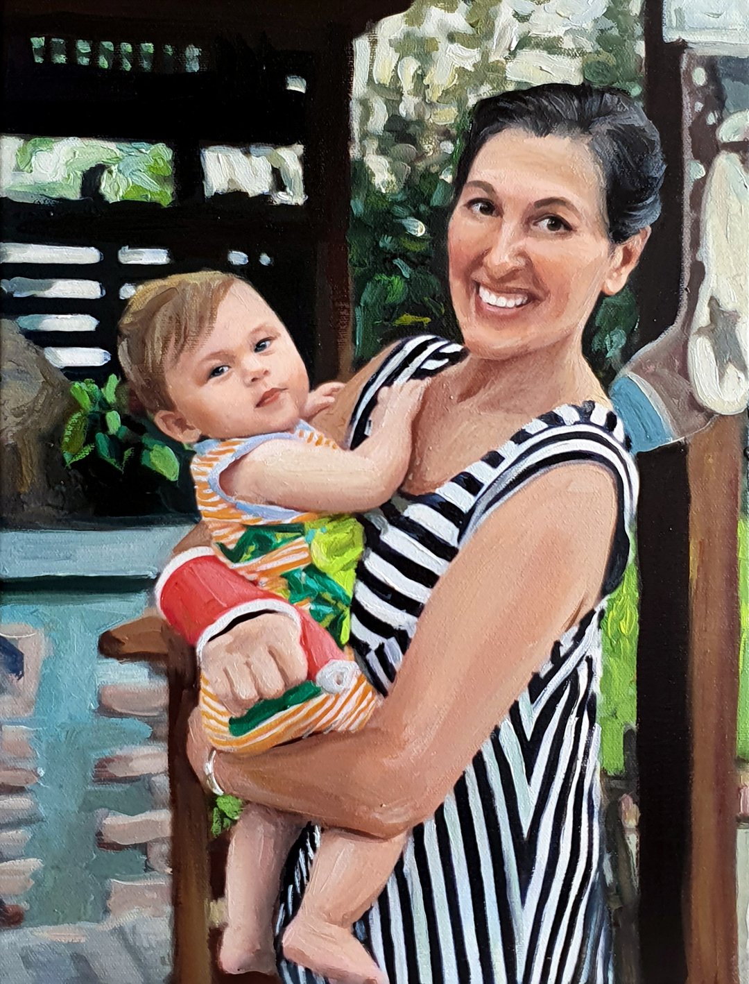 Commission portrait on canvas, Custom woman oil portrait from photo - 墙贴/壁贴 - 棉 绿色