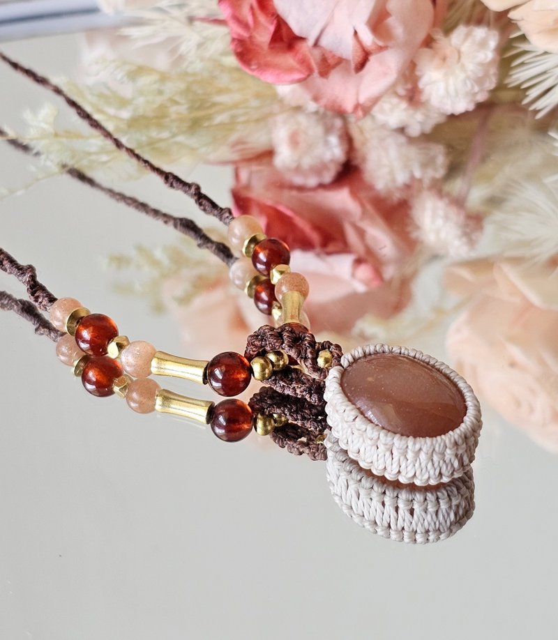 暖琥晨光-现货一条-/天然水晶矿石编织项链/橙月光石/橙石榴石 - 锁骨链 - 水晶 多色