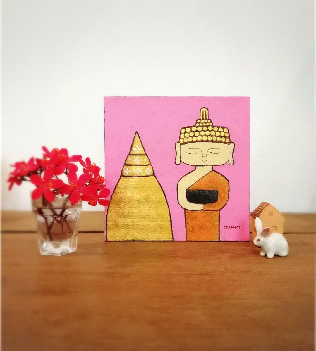 Original acrylic Buddha painting on canvas15x15cm. Modern Buddha painting - 墙贴/壁贴 - 压克力 粉红色
