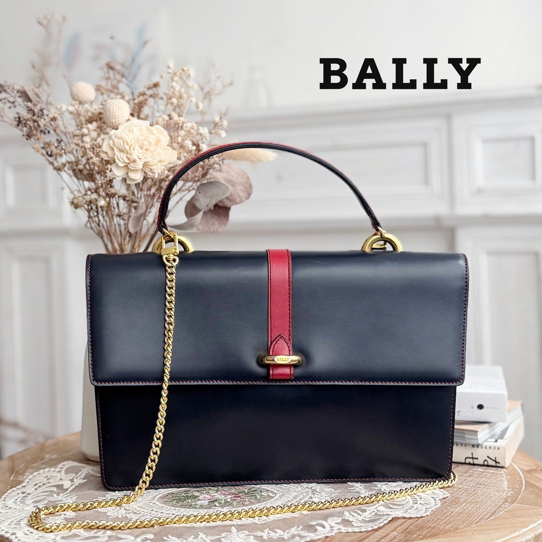 稀有极美品 BALLY Vintage Navy海军蓝红撞色小手提公事肩背包 - 侧背包/斜挎包 - 真皮 蓝色