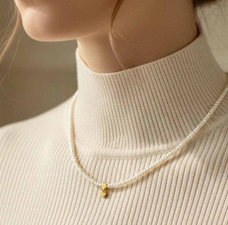 怦然心动爱心与迷你淡水珍珠项链 - 项链 - 珍珠 白色