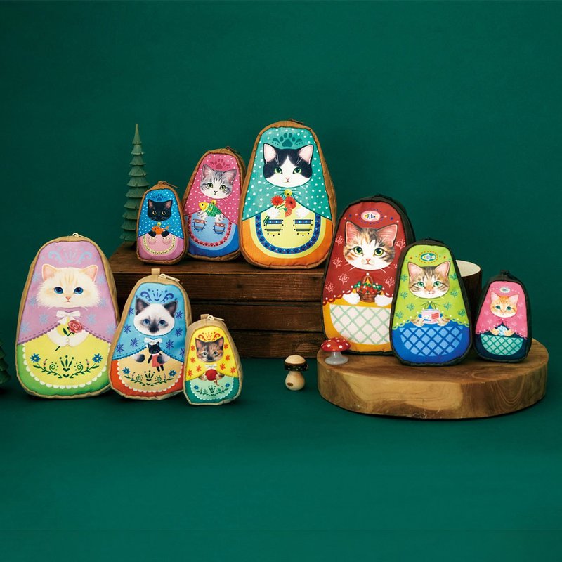 【猫部】俄罗斯套娃造型收纳袋三件组 - 化妆包/杂物包 - 聚酯纤维 