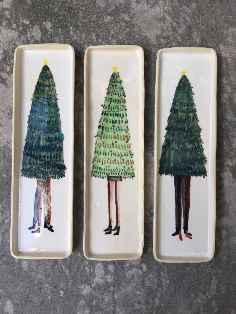 夫妻树 妻妻树 夫夫树 超长盘 - 浅碟/小碟子 - 陶 绿色