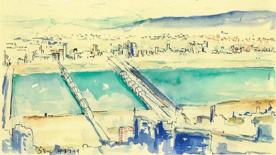 原画 - 日本大阪的城市景观(01), 2017 - 卡片/明信片 - 纸 