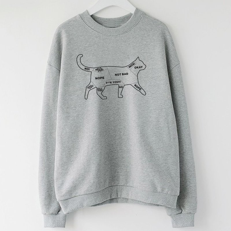 Cat Petting 男女大学T 刷毛 中性版 灰色 猫咪抚摸注意事项秋冬 - 女装上衣 - 棉．麻 灰色