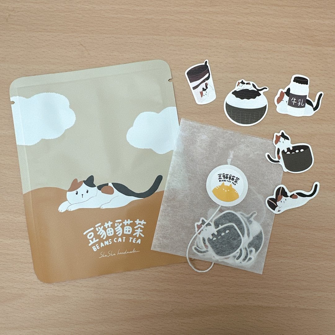 豆猫猫们的茶包贴纸-红豆 - 贴纸 - 纸 