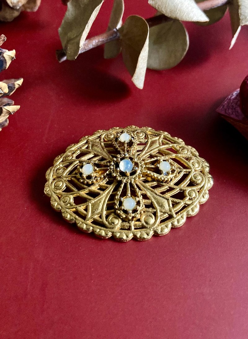 西洋古董 月光石浮雕椭圆优雅 胸针别针 - 胸针 - 其他金属 