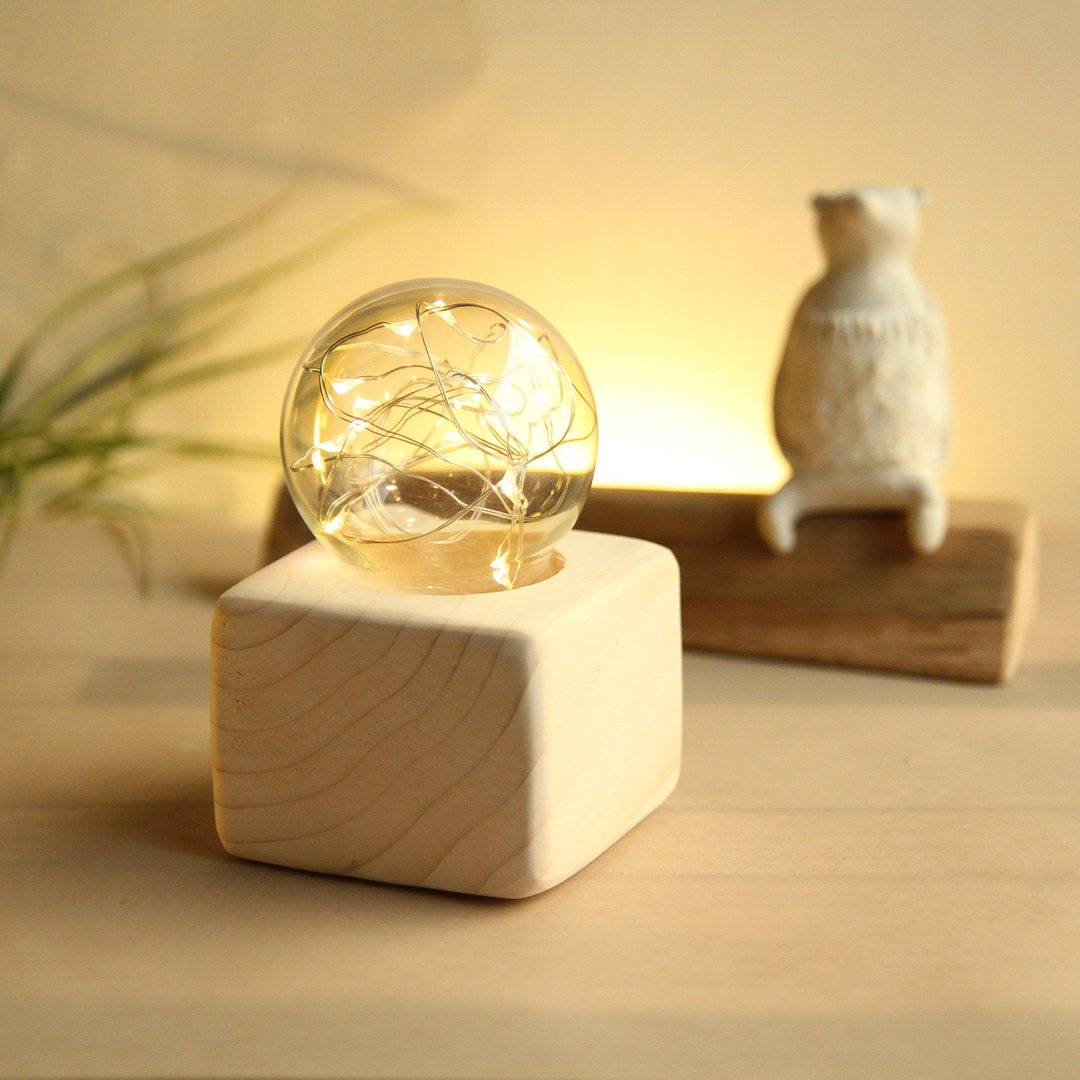 星球木座led小夜灯/定制刻字 - 灯具/灯饰 - 木头 卡其色