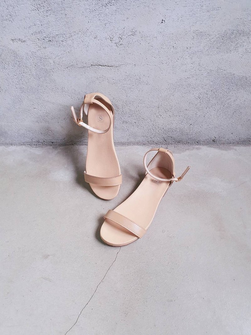 【米兰】一字细带低跟凉鞋_奶茶 |手工订制| MIT - 男女凉鞋 - 真皮 