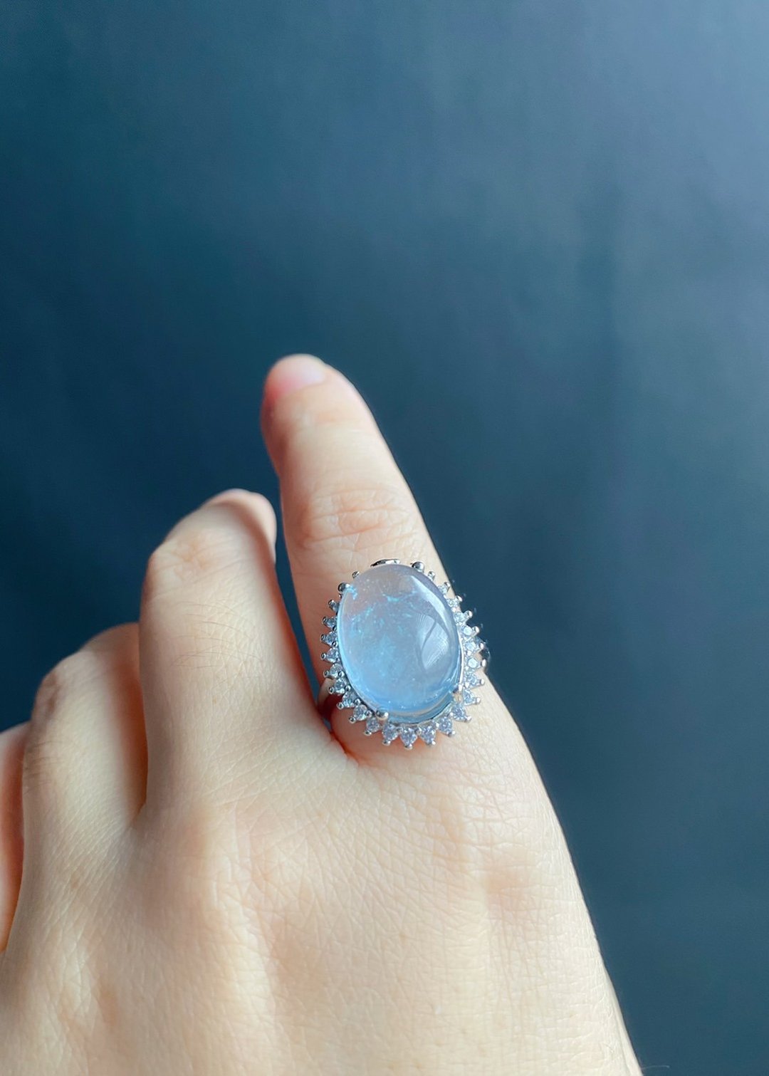 天然 气质 海蓝宝 戒指 水晶 天然石 礼物 S925活动戒 rin - 戒指 - 水晶 蓝色