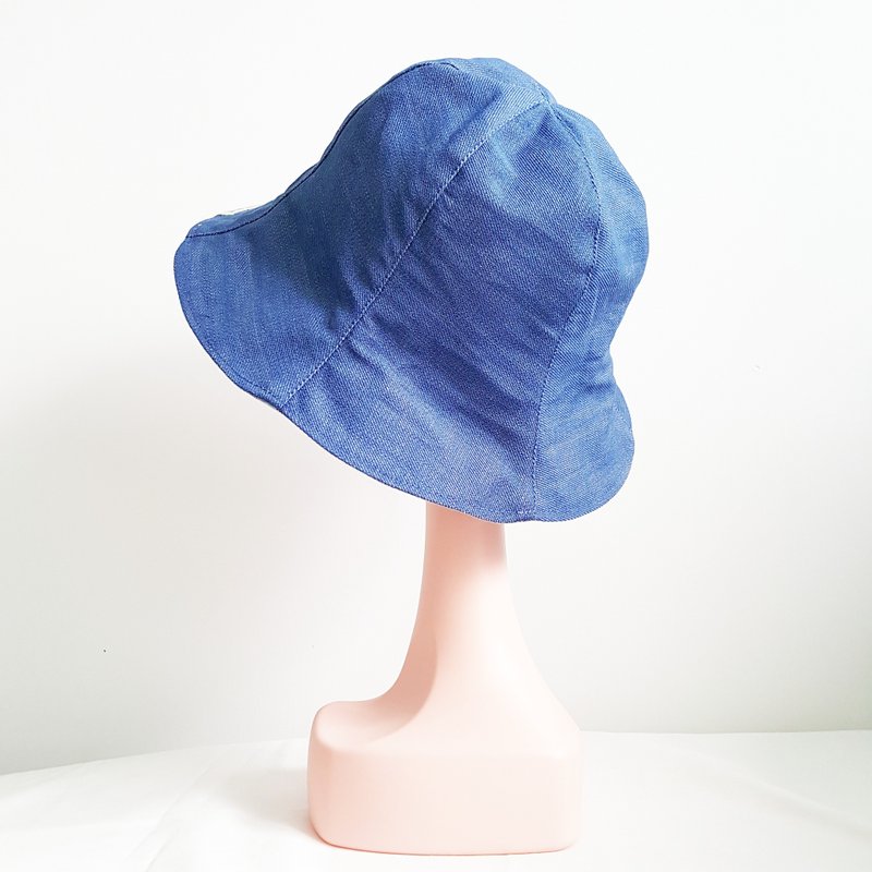 牛仔x蓝白点点 手工帽子 双面渔夫帽 - 帽子 - 其他材质 蓝色