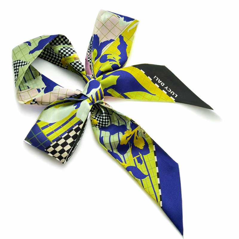 100%桑蚕丝真丝窄领巾/丝巾/飘带/包柄带/发带::几何花卉 - 丝巾 - 丝．绢 黑色