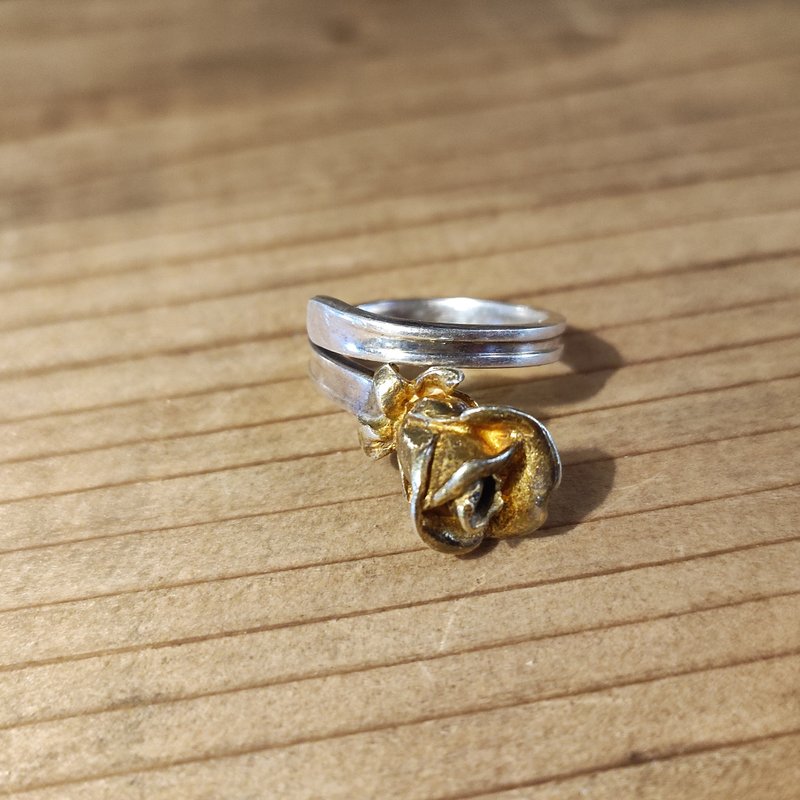 设计感十足，立体玫瑰造型。日本古董银玫瑰汤匙改造戒指_877 古着风格 - 戒指 - 纯银 银色