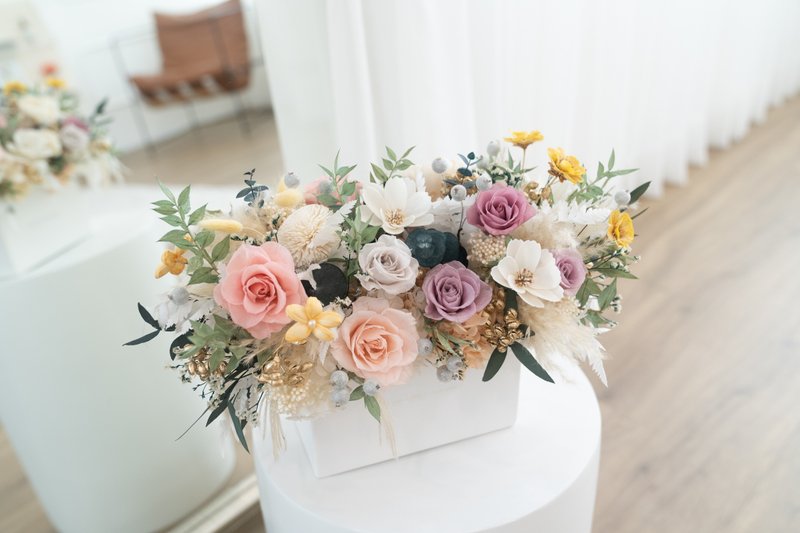 粉紫花园永生盆花 开幕花礼 乔迁贺礼 母亲节 情人 生日 礼物 - 干燥花/捧花 - 植物．花 粉红色