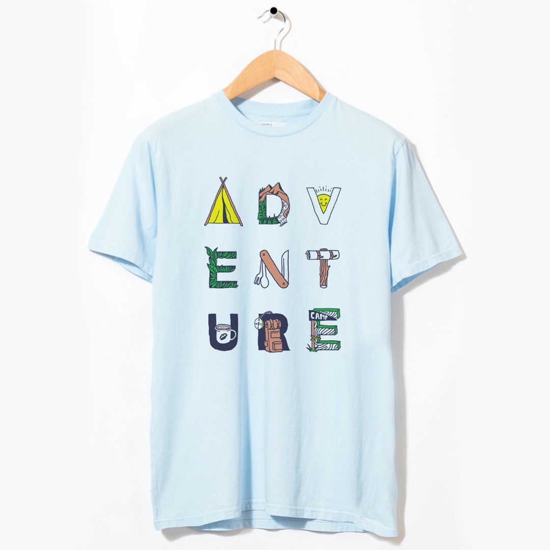 Adventure Typography 中性短袖T恤 水蓝色 户外冒险探险运动露营 - 男装上衣/T 恤 - 棉 蓝色