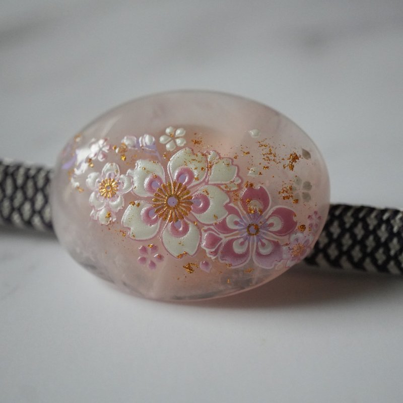 天然石玫瑰石英与樱花饰扣 胸针 发圈夹 - 其他 - 宝石 粉红色