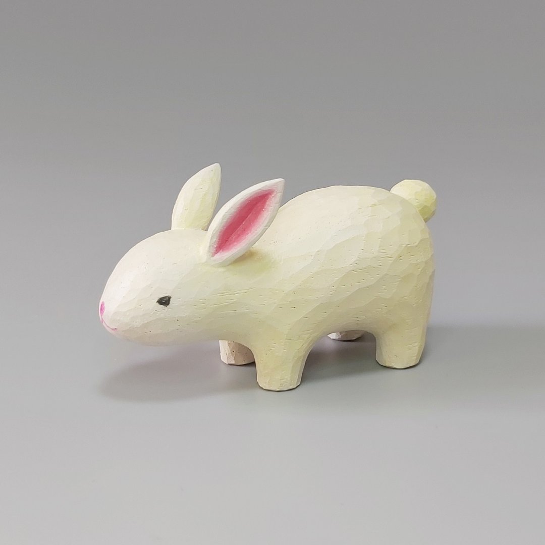 兔子 木雕艺术品 - 玩偶/公仔 - 木头 白色