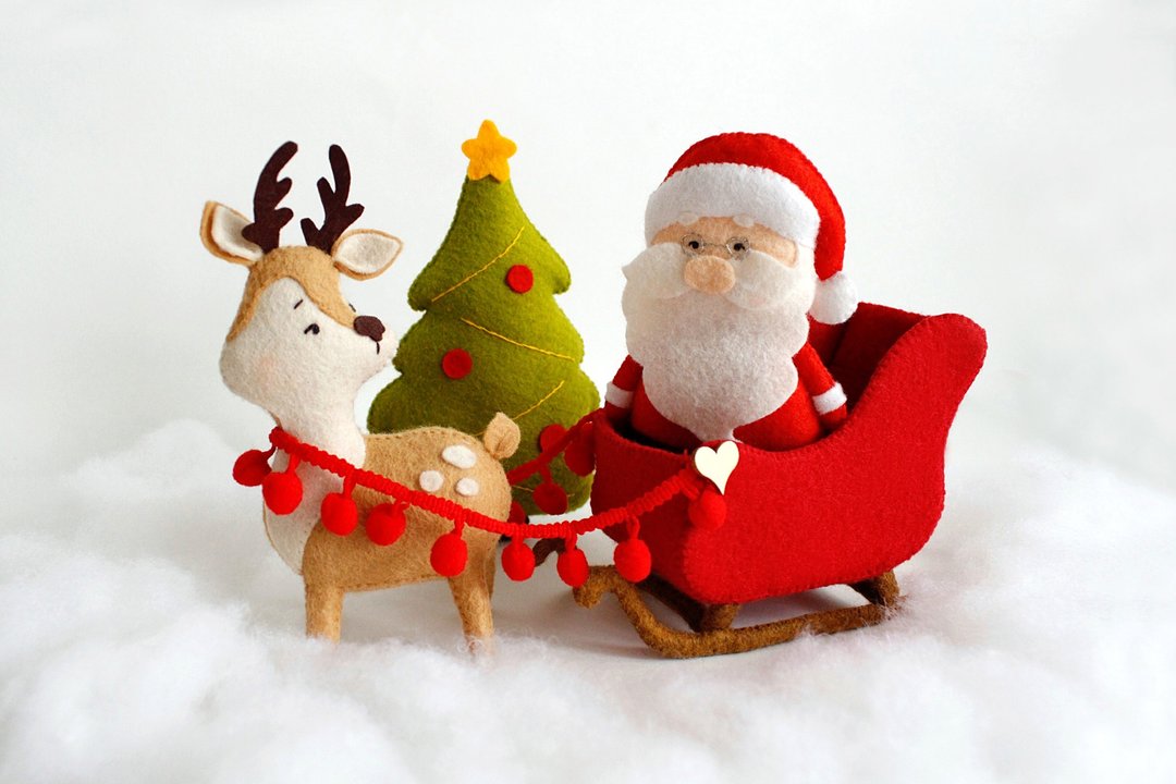 Felt Santa Claus,the reindeer and Santa's sleigh with Christmas tree PDF pattern - 手工艺教程/工具书 - 其他材质 