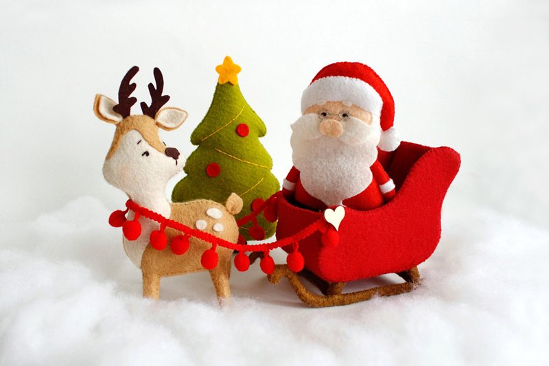 Felt Santa Claus,the reindeer and Santa's sleigh with Christmas tree PDF pattern - 手工艺教程/工具书 - 其他材质 
