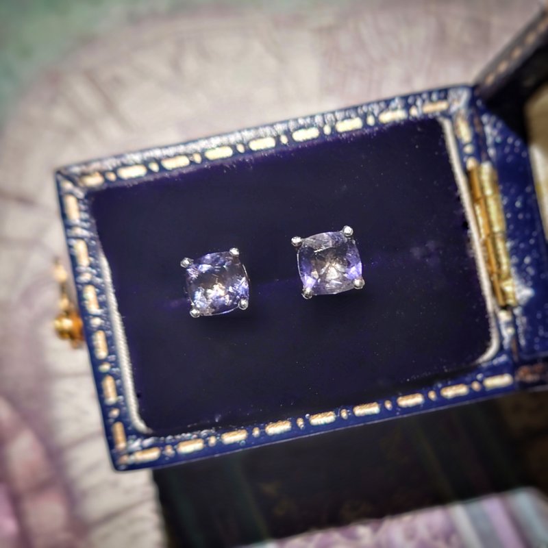 枕形堇青石电镀18K白金纯银耳环 - 耳环/耳夹 - 纯银 紫色