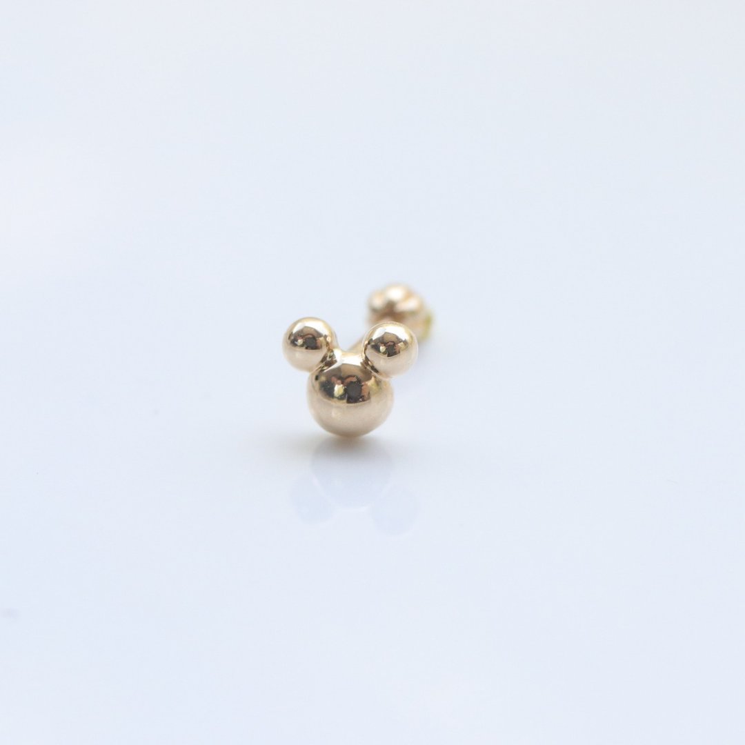 14K Micky Style Piercing 米奇锁珠耳环(单个)耳骨 耳窝 不退色 - 耳环/耳夹 - 贵金属 金色