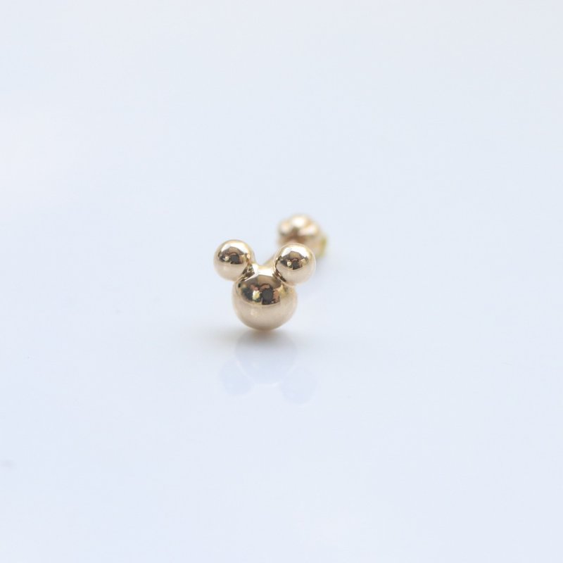 14K Micky Style Piercing 米奇锁珠耳环(单个)耳骨 耳窝 不退色 - 耳环/耳夹 - 贵金属 金色