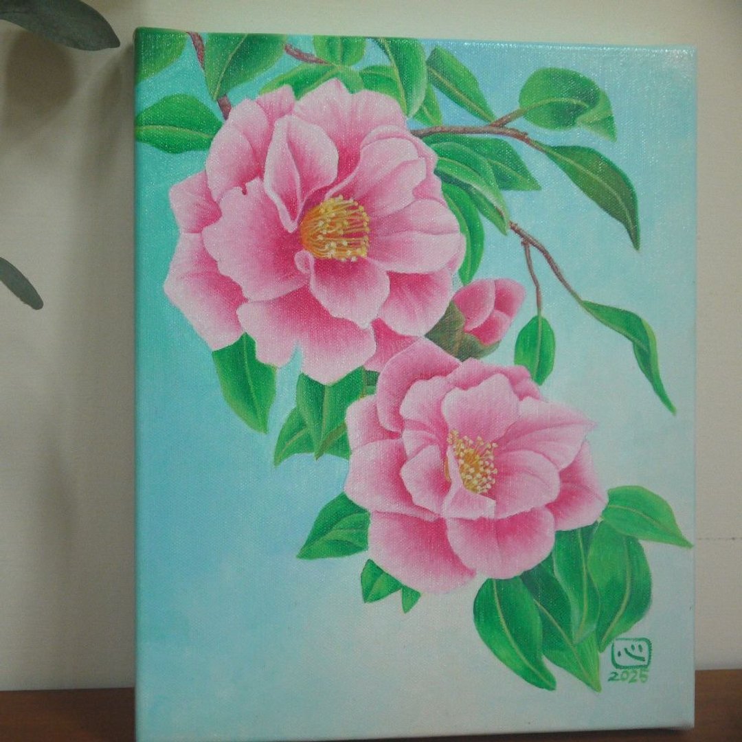 粉色山茶花压克力画/原画/丙烯画 - 海报/装饰画/版画 - 颜料 