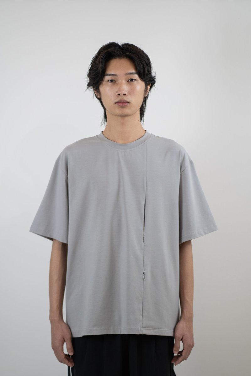LINE POCKET TEE - MORANDI GREY - 男装上衣/T 恤 - 棉．麻 灰色