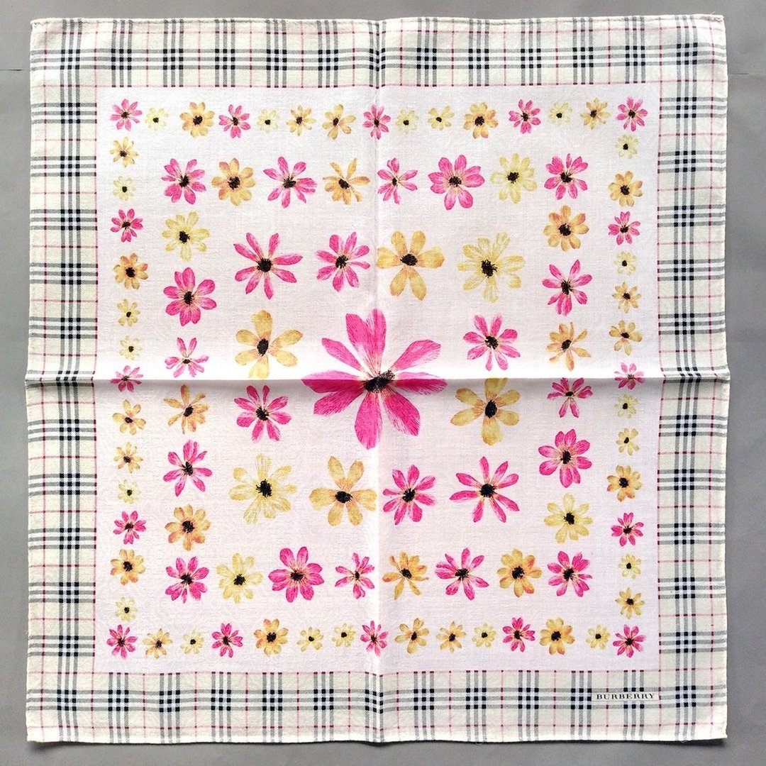 Burberry 复古手帕 花卉格纹边框 19.5 x 19.5 英寸 - 手帕/方巾 - 棉 粉红色