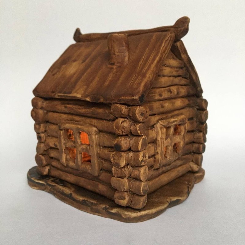 Candleholder for a warming candle Log house Log cabin Cabin Hut - 蜡烛/烛台 - 陶 咖啡色