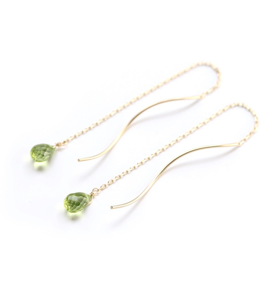 August birthstone K10 single peridot (briolette cut) American earrings ~ MONTBRETIA ~ - 耳环/耳夹 - 宝石 绿色