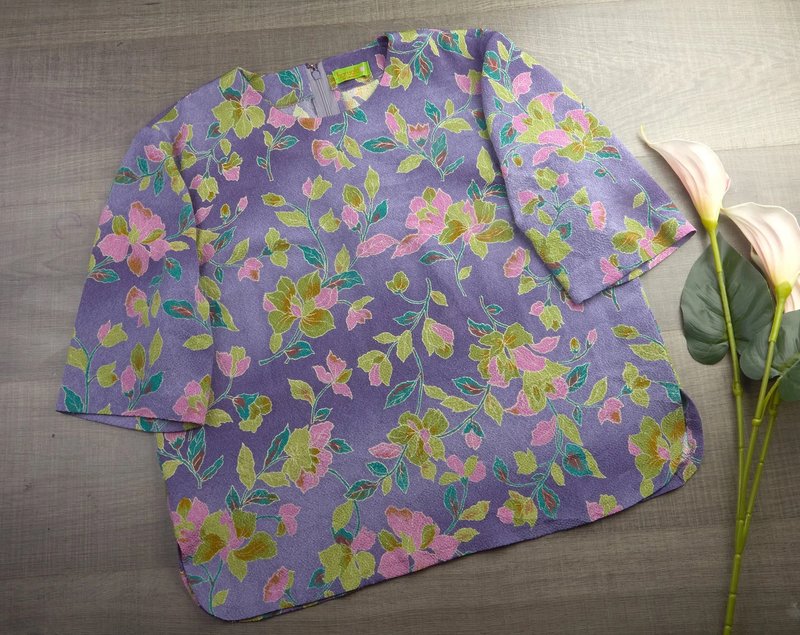 加大码 | 复古可爱女式碎花衬衫| 女装复古风| 女式上衣 - 女装衬衫 - 其他材质 紫色