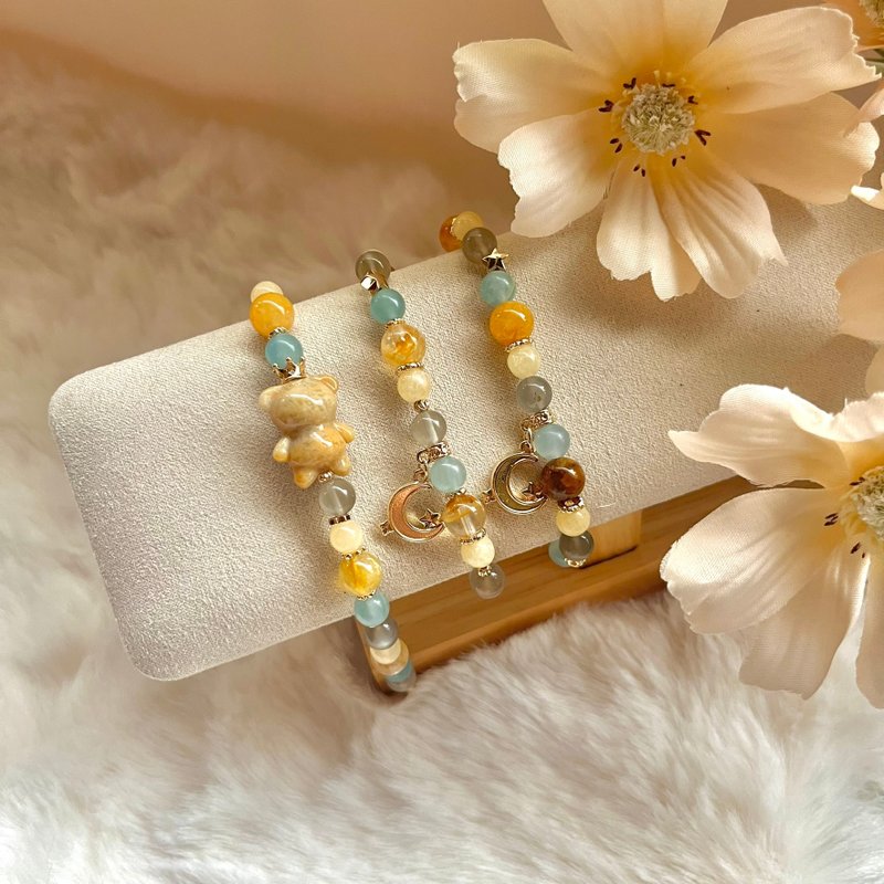 循光熊熊疗愈系列 暖海守心 蓝方解x黄胶花x黄方解石x黑月光手串 - 手链/手环 - 半宝石 