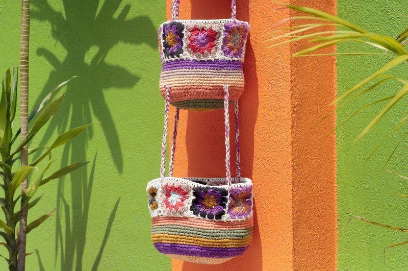 情人节礼物 限量一件 手工编织置物篮/收纳篮/吊挂袋/鸟巢编织篮- 浪漫紫色系 森林花朵编织 - 收纳用品 - 棉．麻 多色