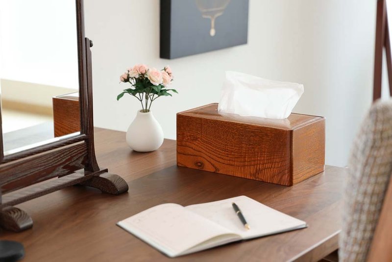 传统工艺品 江戸指物 面纸盒 圆角 - 纸巾盒 - 木头 咖啡色