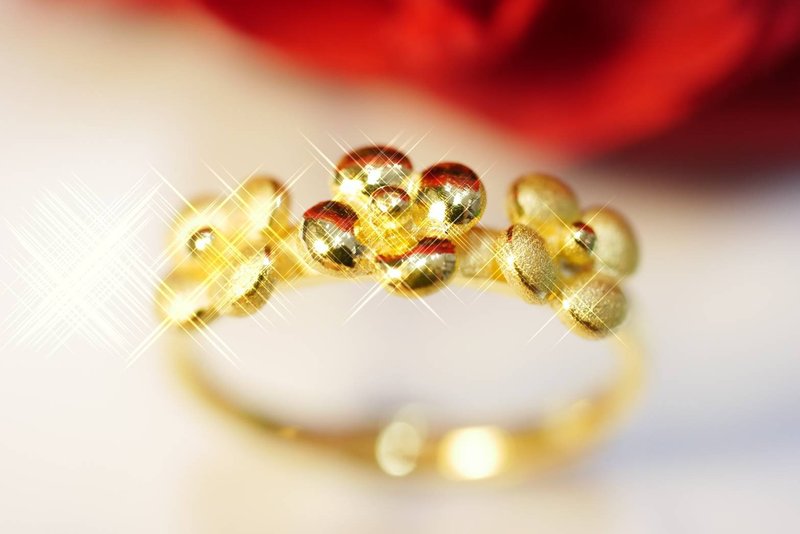 黄金戒指-三朵花造型艺术戒-女戒 - 戒指 - 24k 金 金色