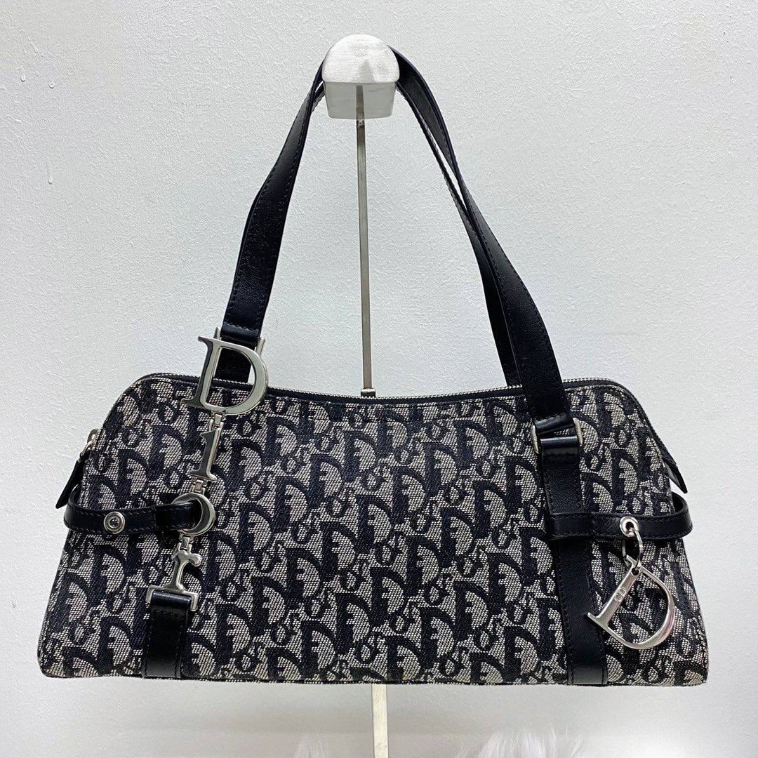 Dior Trotter 花纹银色Logo皮革波士顿手拿包 - 侧背包/斜挎包 - 其他材质 灰色
