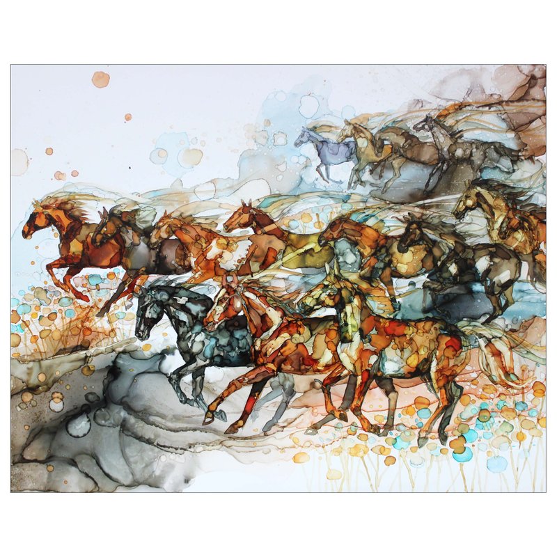 100%手绘马群马画40*30cm - 墙贴/壁贴 - 其他金属 咖啡色