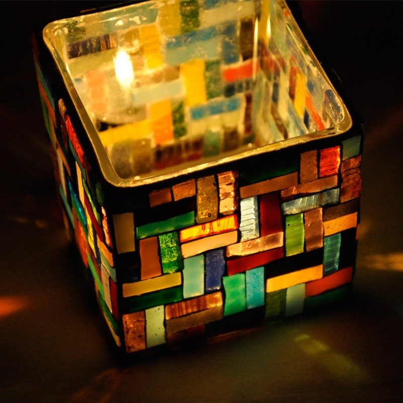 彩色玻璃马赛克烛台 浪漫情人節礼物 原創設計手工制作 - 蜡烛/烛台 - 玻璃 
