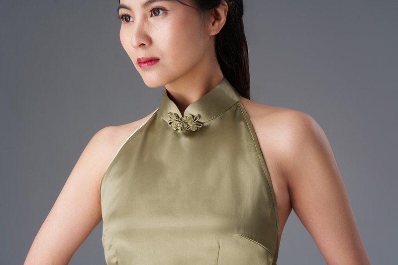 中式挂膊短款旗袍上衣 (绿色) |香港设计 - 女装背心 - 其他人造纤维 绿色
