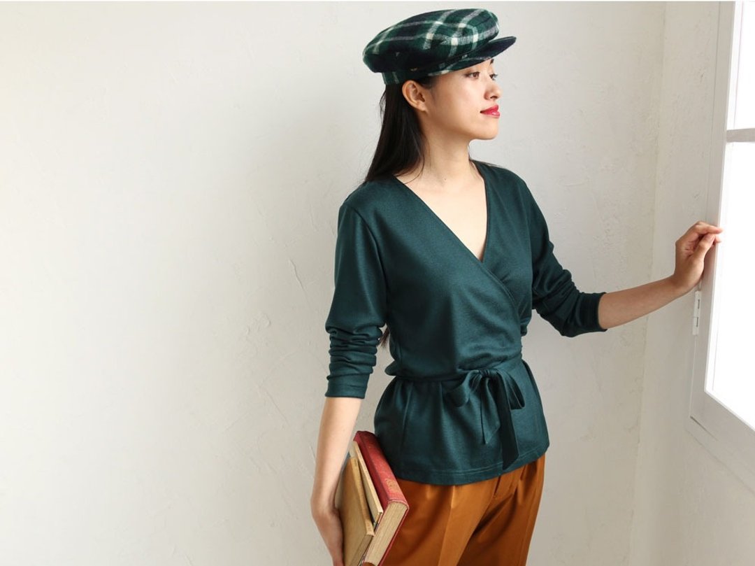 Viridian Green knit crossover cardigan - 女装上衣 - 羊毛 绿色