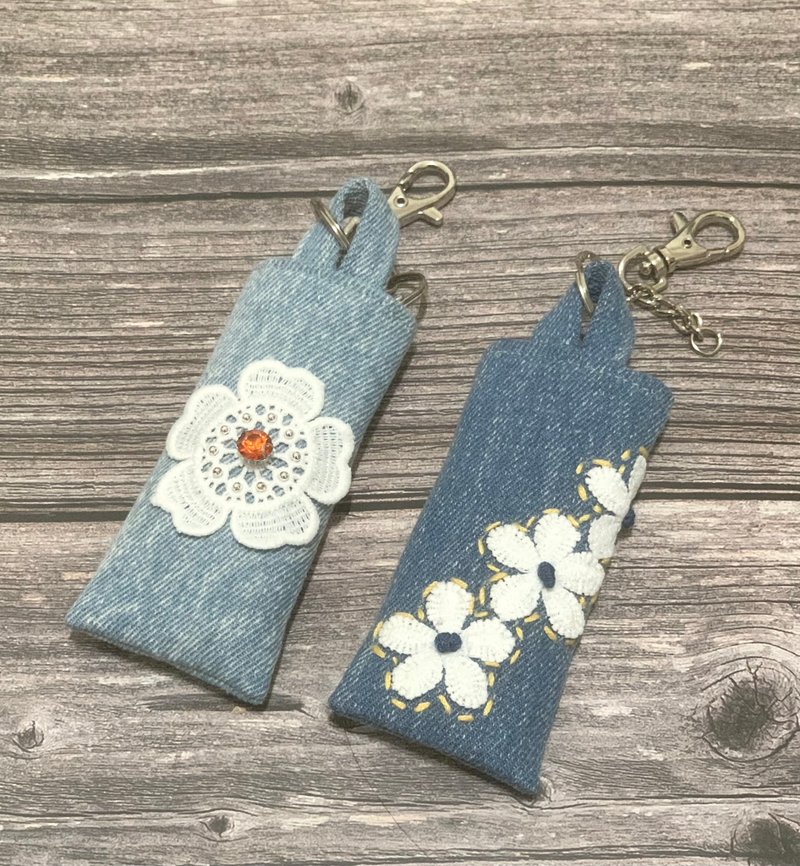 牛仔花系小口袋钥匙套 - 钥匙链/钥匙包 - 棉．麻 