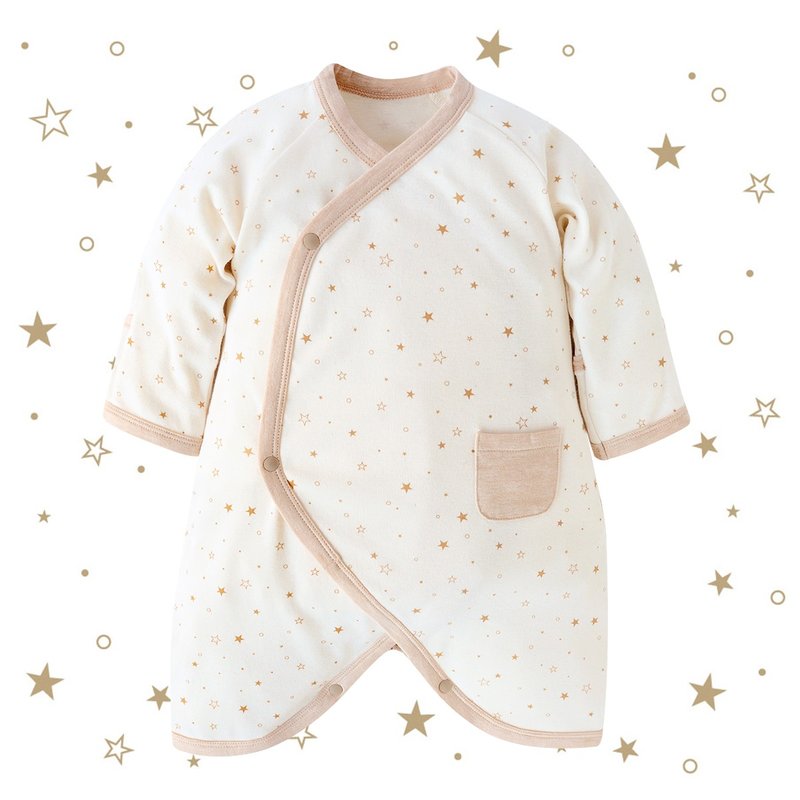 【SISSO有机棉】小幸运星星有机棉蝴蝶装 3M 6M - 包屁衣/连体衣 - 棉．麻 白色