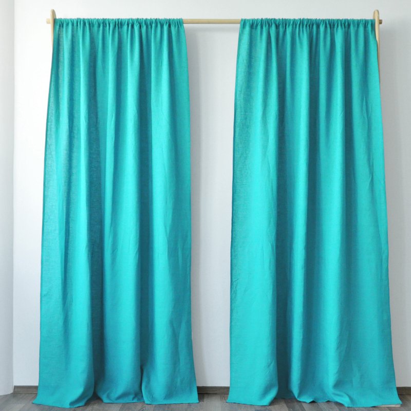 Turquoise regular and blackout linen curtains / Custom curtains / 2 panels - 门帘/门牌 - 亚麻 蓝色